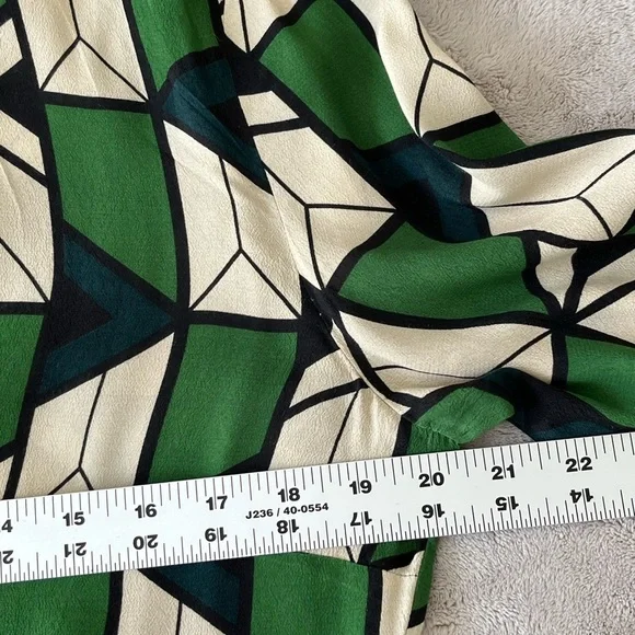 Zara Green Black Cream Geometric Printed Collared V-neckline Blouse Size Large - Picture 13 of 16